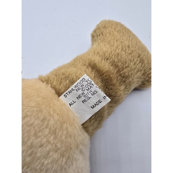 Stahlwood Brown Tan Teddy Bear Baby Rattle Yellow Satin Bow 7" VTG Plush Toy - Picture 4 of 5